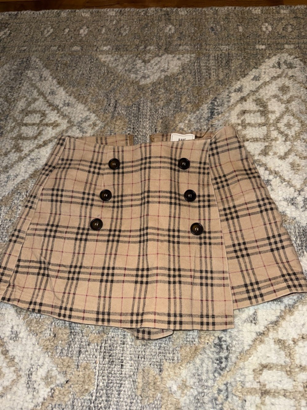 Have Beige Plaid Double-Breasted Mini Skirt